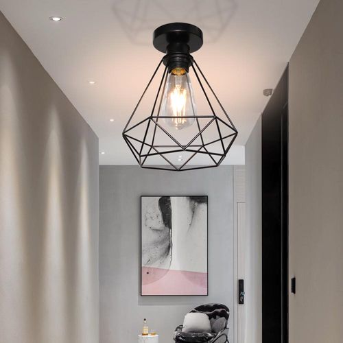 3x Rétro Plafonnier Industrielle Cage 20cm Lustre Abat-jour En Fer Lampe De Plafond E27 Noir