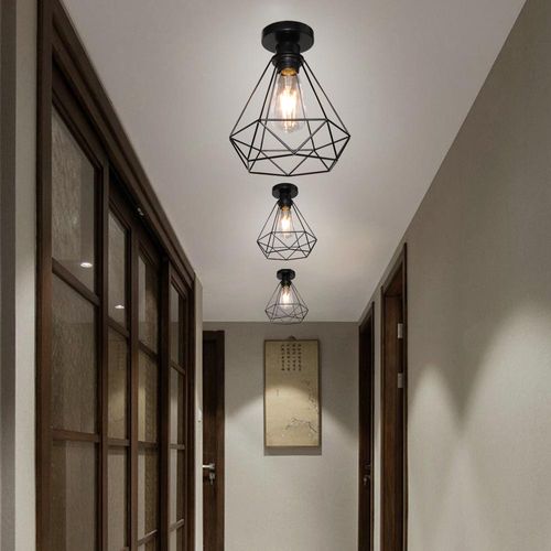 3x Rétro Plafonnier Industrielle Cage 20cm Lustre Abat-jour En Fer Lampe De Plafond E27 Noir