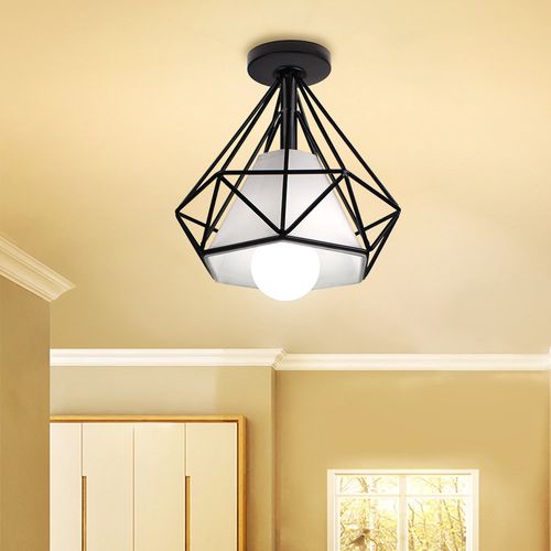 2pcs Plafonnier Industrielle Cage Diamant Luminaire De Plafond Pour Salon Chambre Cuisine Noir