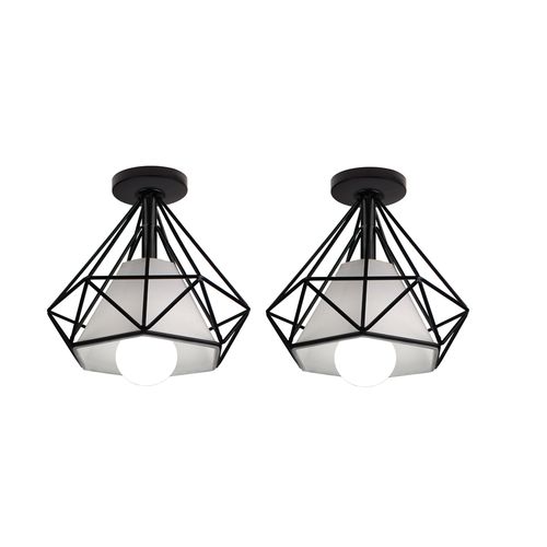 2pcs Plafonnier Industrielle Cage Diamant Luminaire De Plafond Pour Salon Chambre Cuisine Noir