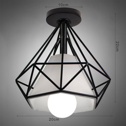 2pcs Plafonnier Industrielle Cage Diamant Luminaire De Plafond Pour Salon Chambre Cuisine Noir