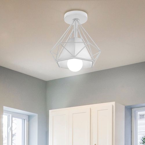 2pcs Plafonnier Industrielle Cage Diamant Luminaire De Plafond Pour Salon Chambre Cuisine Blanc