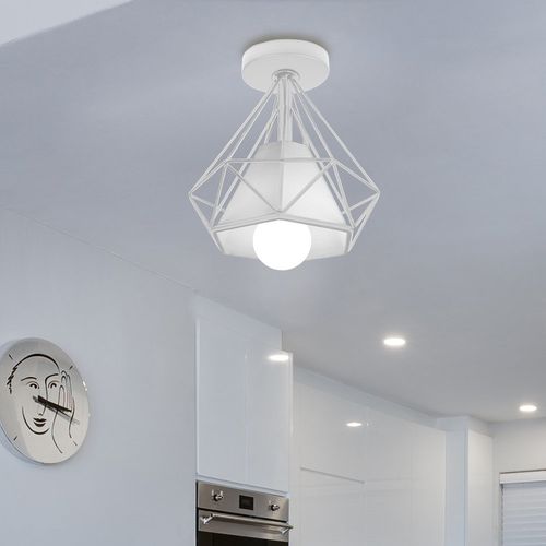 2pcs Plafonnier Industrielle Cage Diamant Luminaire De Plafond Pour Salon Chambre Cuisine Blanc