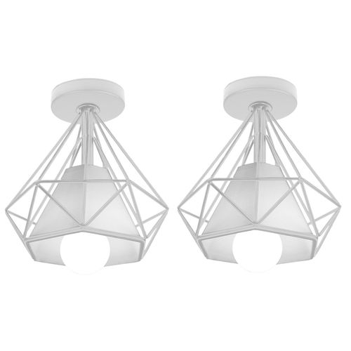 2pcs Plafonnier Industrielle Cage Diamant Luminaire De Plafond Pour Salon Chambre Cuisine Blanc