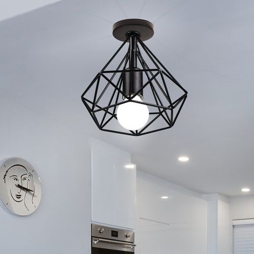 Plafonnier Industrielle Cage Lampe De Plafond Métal Pour Salon Chambre Noir