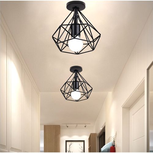 Plafonnier Industrielle Cage Lampe De Plafond Métal Pour Salon Chambre Noir