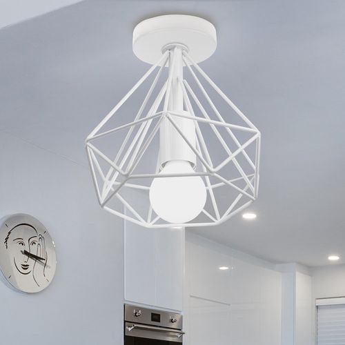 Plafonnier Industrielle Cage Lampe De Plafond Métal Pour Salon Chambre Blanc