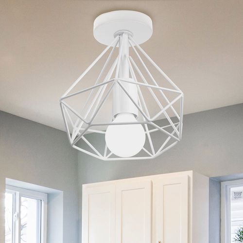 Plafonnier Industrielle Cage Lampe De Plafond Métal Pour Salon Chambre Blanc