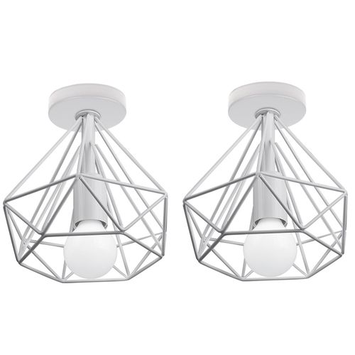 2x Plafonnier Industrielle Cage Lampe De Plafond Métal Pour Salon Chambre Cuisine Blanc