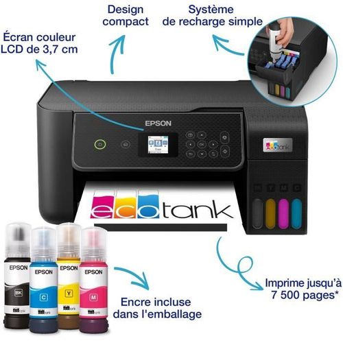Imprimante Multifonction A4 - Ecotank Et-2870 - Wi-fi - Réservoirs D'encre - 3 Ans D'encre Inclus