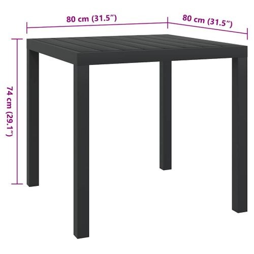 Table De Jardin Structure Aluminium Résistante Aux Intempéries Avec Wpc Noir 80x80x74 Cm