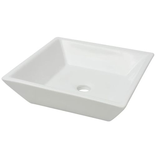 Lavabo Avec Glaze Anti-tache Brillante et Trou De Drain Carré Céramique Blanc 41,5x41,5x12 Cm