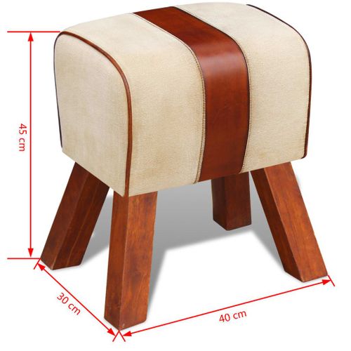 Tabouret Toile Et Cuir Véritable Marron 40 X 30 X 45 Cm