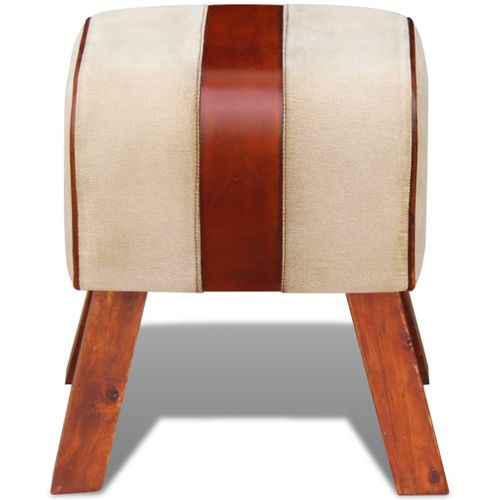 Tabouret Toile Et Cuir Véritable Marron 40 X 30 X 45 Cm