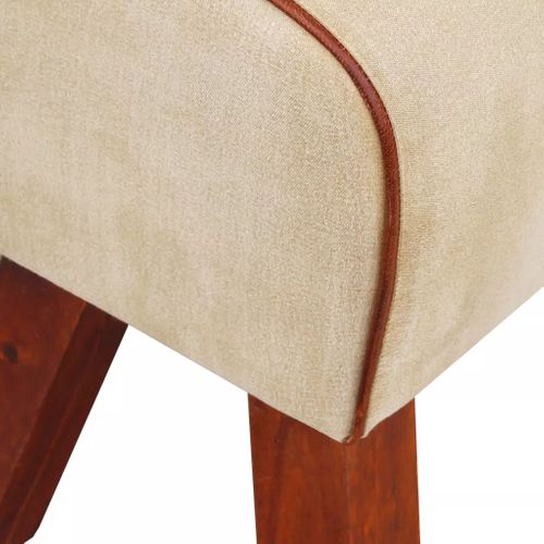 Tabouret Toile Et Cuir Véritable Marron 40 X 30 X 45 Cm