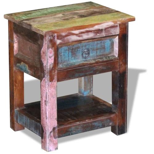 Table D'appoint 1 Tiroir Bois De Récupération Massif 43x33x51cm
