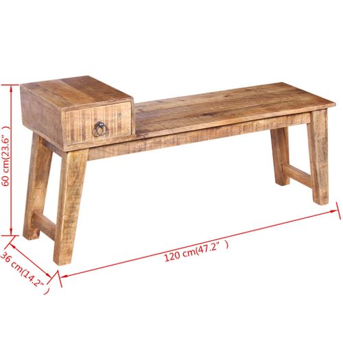 Banc Avec Tiroir Bois De Manguier Massif 120x36x60 Cm