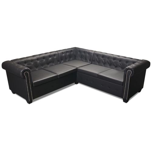 Canapé D'angle Chesterfield 5 Places Cuir Synthétique Noir