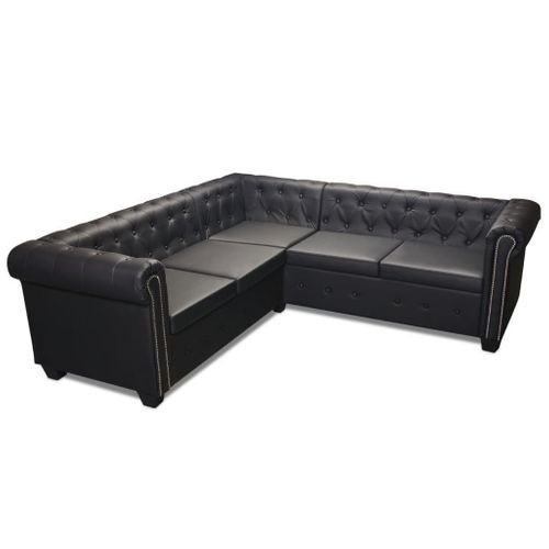 Canapé D'angle Chesterfield 5 Places Cuir Synthétique Noir