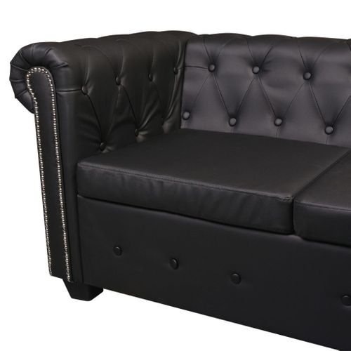 Canapé D'angle Chesterfield 5 Places Cuir Synthétique Noir