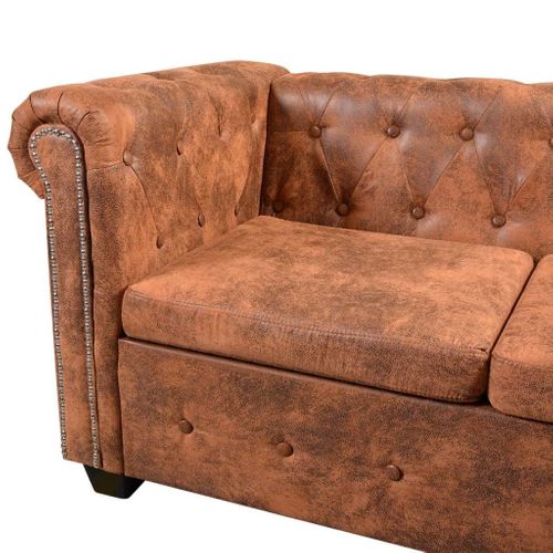 Canapé D'angle Chesterfield 5 Places Cuir Artificiel Marron