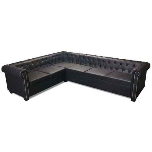 Canapé D'angle Chesterfield 6 Places Cuir Artificiel Noir