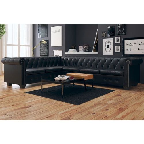Canapé D'angle Chesterfield 6 Places Cuir Artificiel Noir
