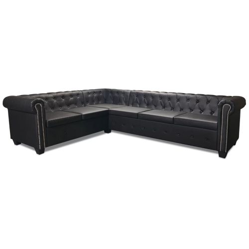 Canapé D'angle Chesterfield 6 Places Cuir Artificiel Noir