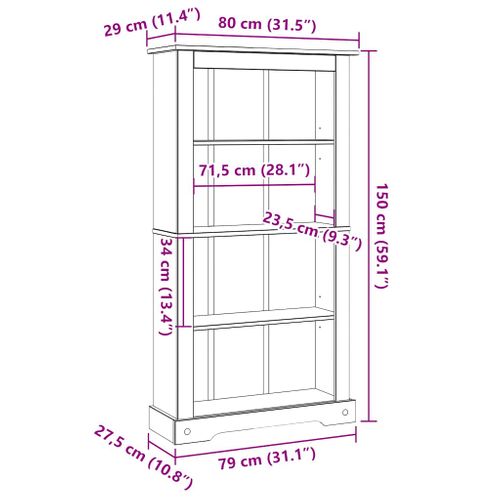 Bibliothèque 4 Niveaux Gamme Corona Pin Mexicain 80x29x150 Cm