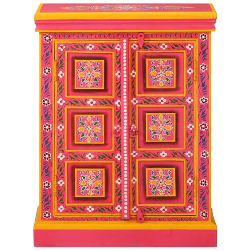 Buffet Bois Massif De Manguier Peinture Rose à La Main