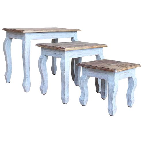 Ensemble De Tables Gigognes 3 Pièces Bois D'acajou Massif