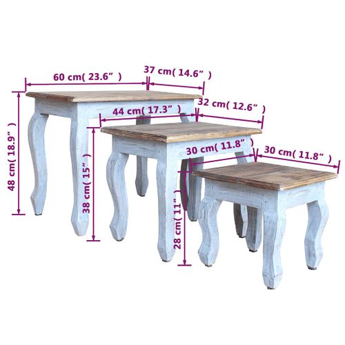Ensemble De Tables Gigognes 3 Pièces Bois D'acajou Massif