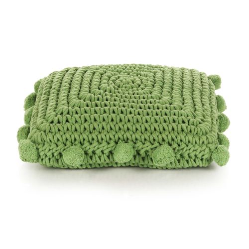 Coussin De Plancher Carré Coton Tricoté 50 X 50 Cm Vert