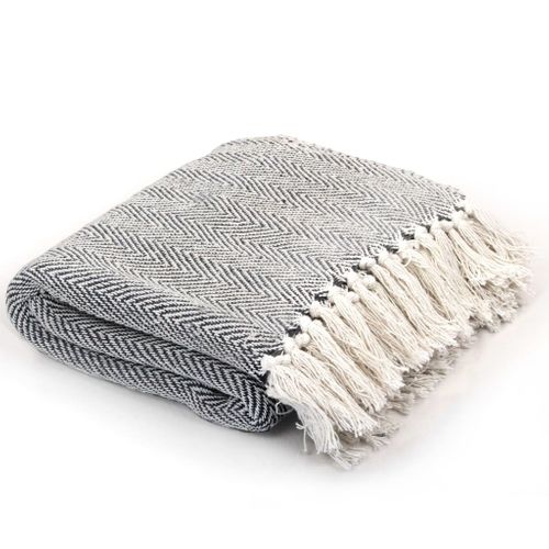 Couverture Coton à Chevrons 220x250 Cm Bleu Marine