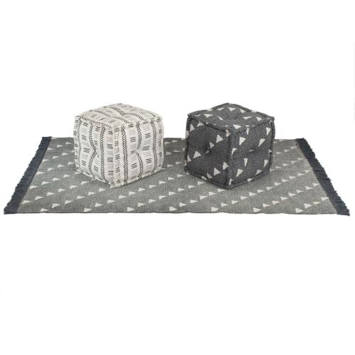 Poufs Et Tapis 3 PCs Tissu À Rayures