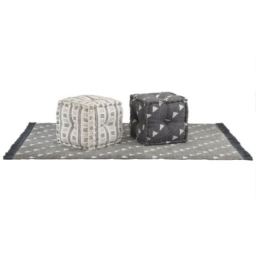 Poufs Et Tapis 3 PCs Tissu À Rayures