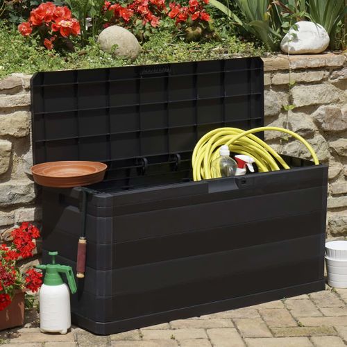 Boîte De Rangement De Jardin Verrouillable Noir 117x45x56 Cm Polypropylène Coffre Terrasse