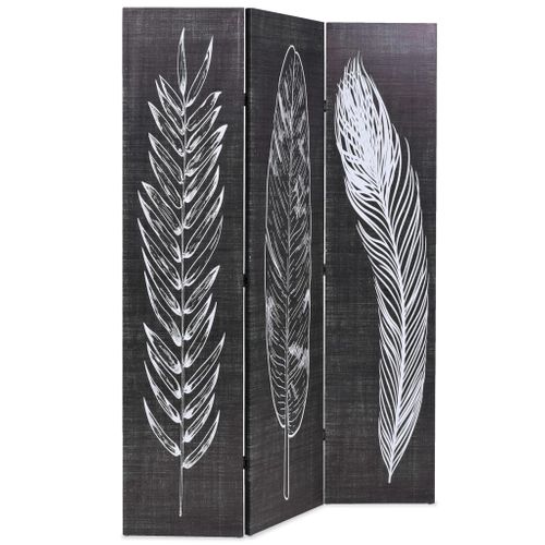 Cloison De Séparation Pliable 120 X 170 Cm Plumes Noir Et Blanc