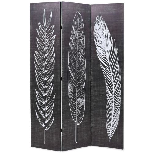 Cloison De Séparation Pliable 120 X 170 Cm Plumes Noir Et Blanc