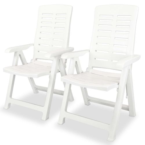 Vidaxl Chaises De Jardin Lot De 2 Inclinables Plastique Blanc Sièges Meubles Terrasse Extérieur