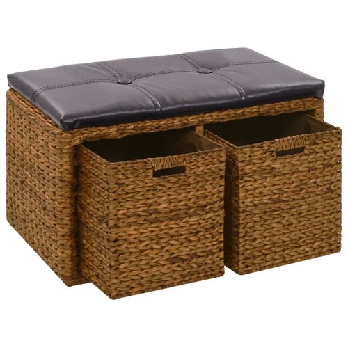 Banc Avec 2 Paniers Jacinthe D'eau 71 X 40 X 42 Cm Marron