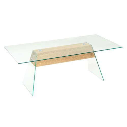 Table Basse Mdf Et Verre 110 X 55 X 40 Cm Couleur De Chêne