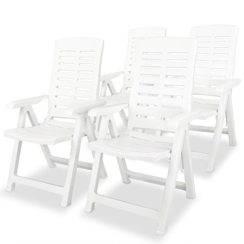 Chaises Inclinables De Jardin 4 Pièces Plastique Blanc Siège Meuble Terrasse Patio Extérieur