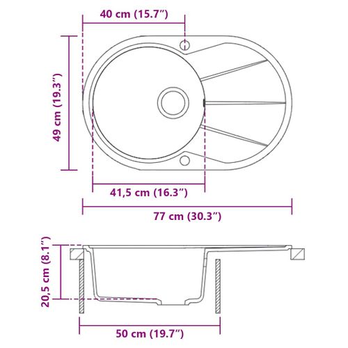 Évier De Cuisine En Granit Bac Unique Ovale Noir