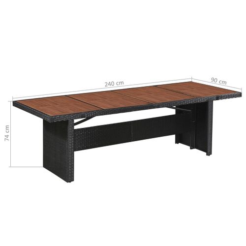 Table De Jardin En Résine Tressée Et Acacia - 240x90x74 Cm - Noir