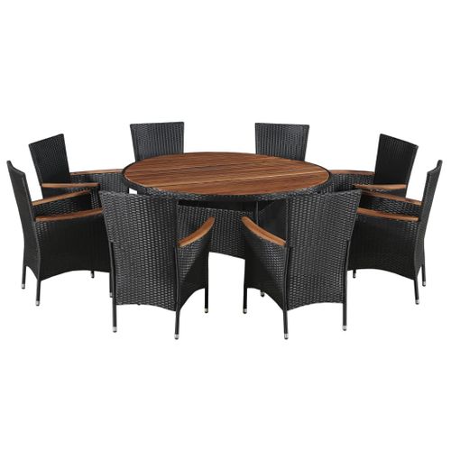 Mobilier D'extérieur 9 PCs Résine Tressée Et Bois D'acacia Noir
