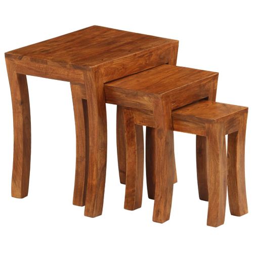 Table Gigogne 3 Pièces Bois Massif D'acacia 50x35x50 Cm Marron
