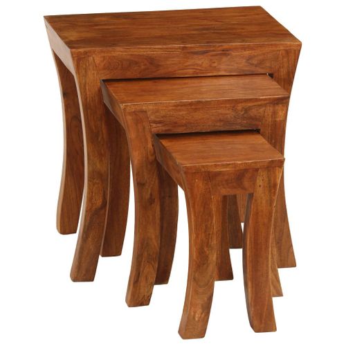 Table Gigogne 3 Pièces Bois Massif D'acacia 50x35x50 Cm Marron