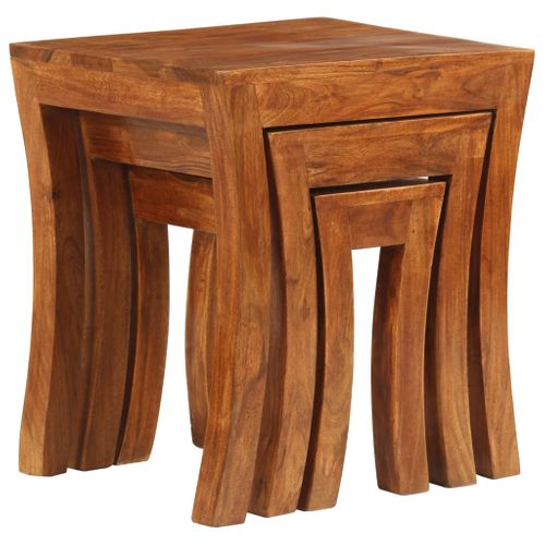 Table Gigogne 3 Pièces Bois Massif D'acacia 50x35x50 Cm Marron