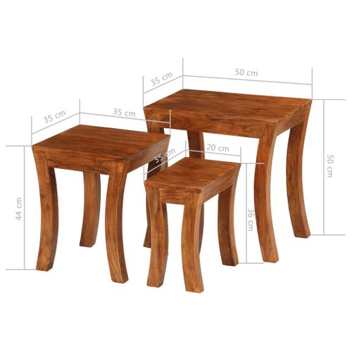 Table Gigogne 3 Pièces Bois Massif D'acacia 50x35x50 Cm Marron